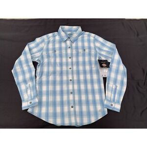 Dickies Womens Long‑Sleeve Temp‑IQ® Cooling Plaid Western Shirt  Blue Small